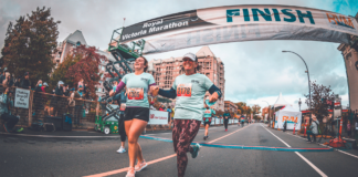 Victoria Marathon runners crossing the finish line